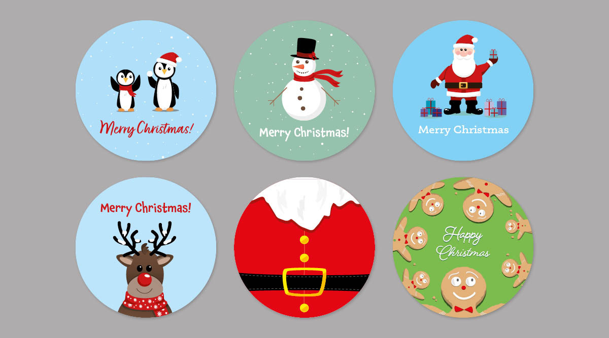 Round Christmas Stickers - For Kids