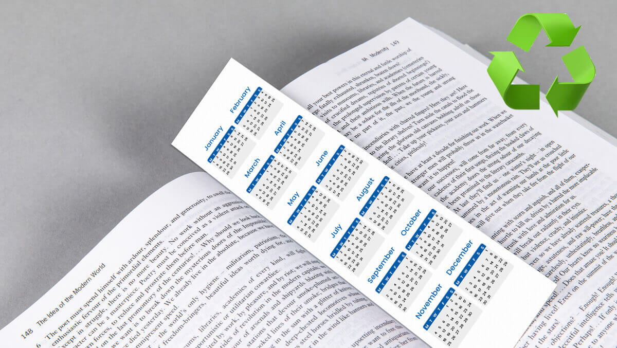 Recycled Bookmark Calendars