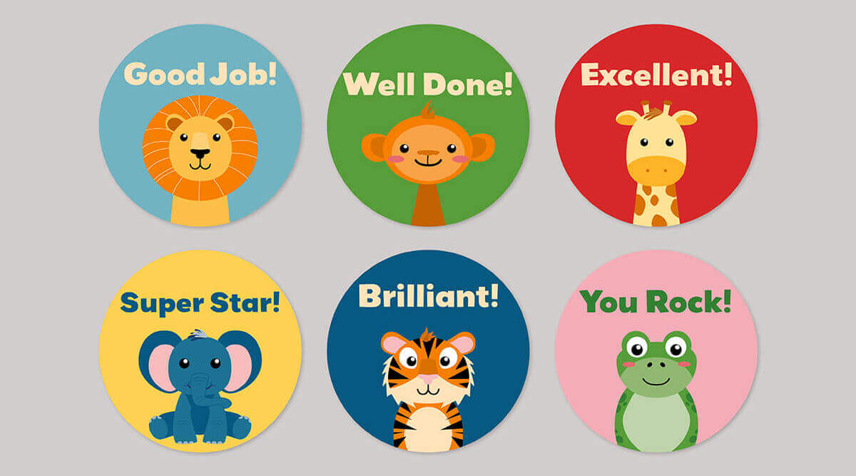 School Animal Stickers Round
